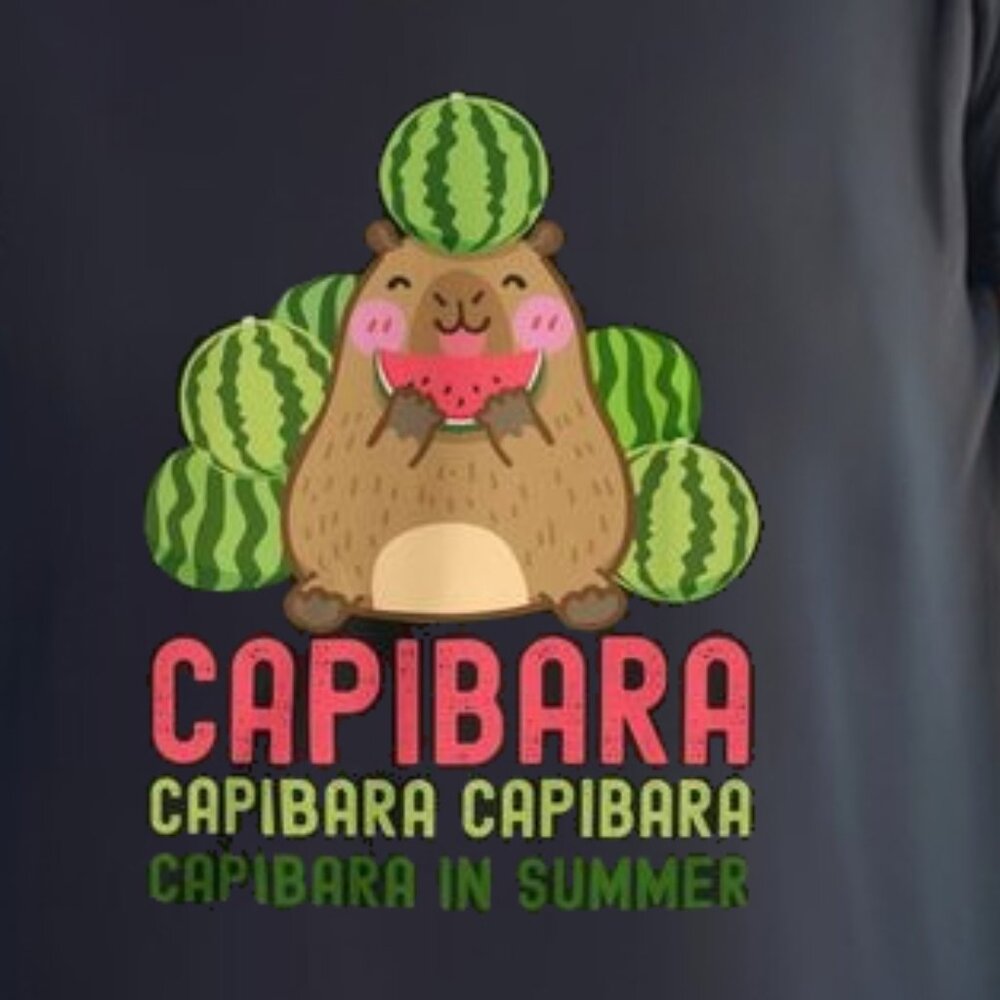 Cute Capibara Eating Watermelon T-Shirt, Summer Fun Capibara Graphic Tee - Picture 3 of 3